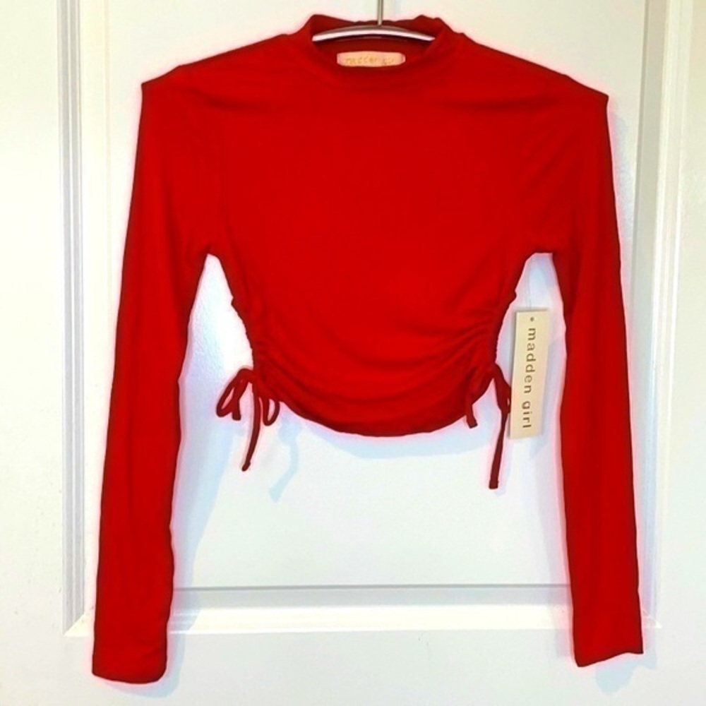MADDEN GIRL | NWT Jr. Girl Size XS Red Long Sleeve Shirt with Self Tie Sides